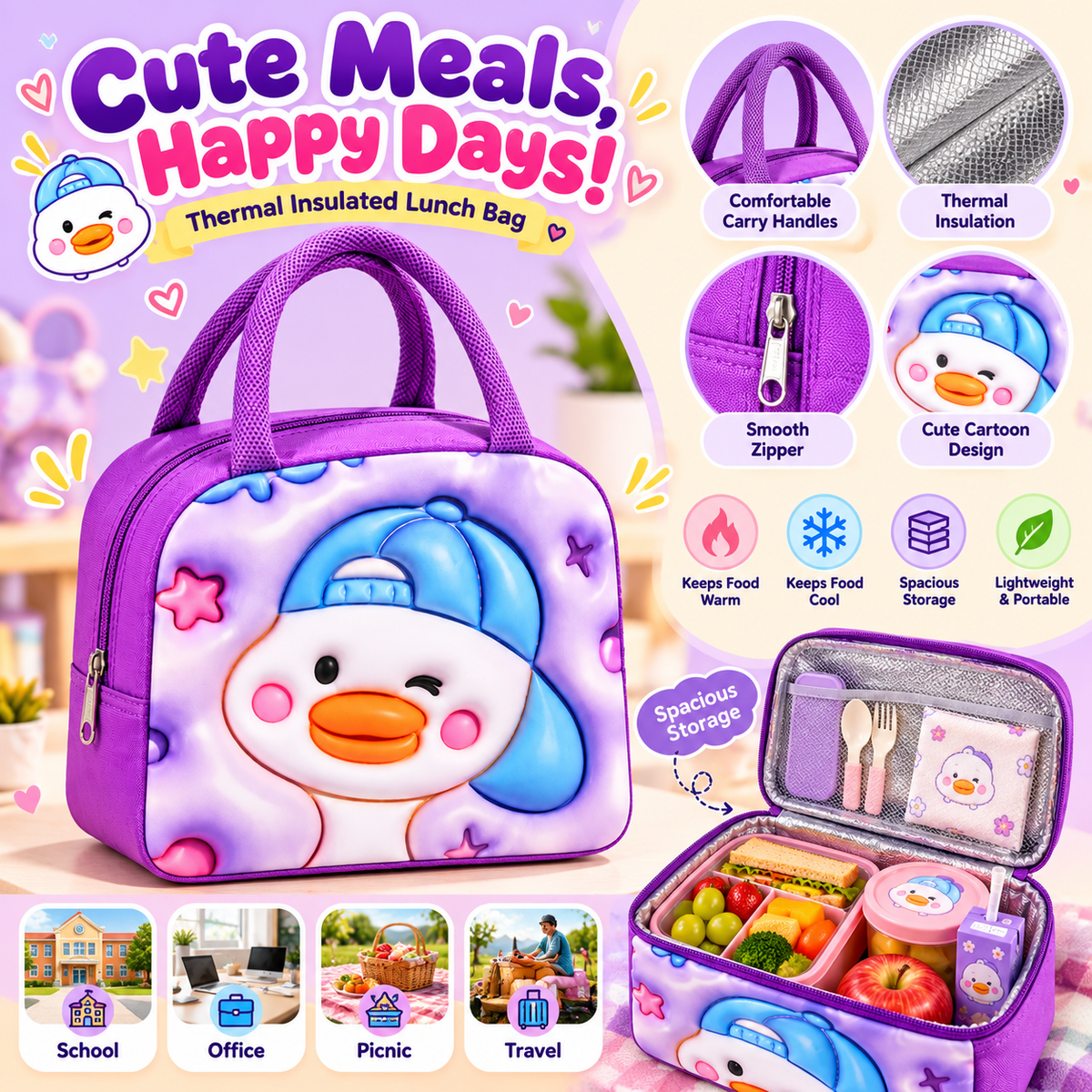 Cute Cartoon Duck Thermal Lunch Bag