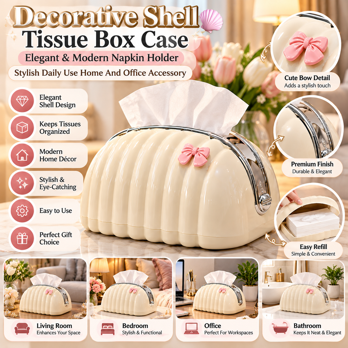 Decorative Shell Tissue Box Case