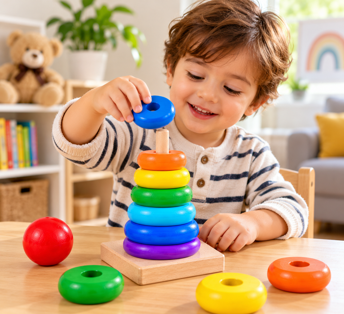 Wooden Rainbow Tower Stacking Toy for Kids