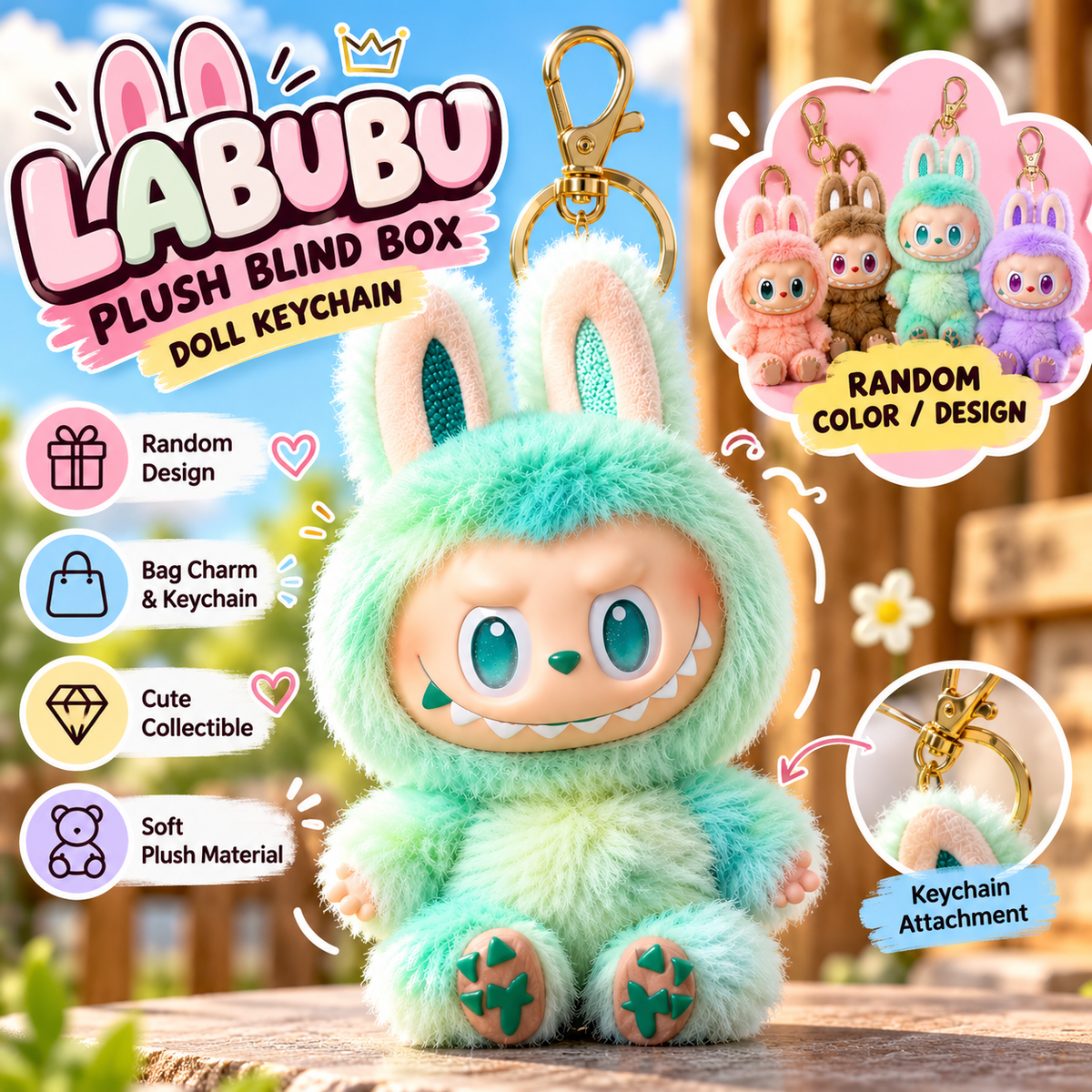 π§Έ LABUBU Plush Blind Box Doll Keychain β Random Design & Color