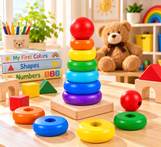 Wooden Rainbow Tower Stacking Toy for Kids