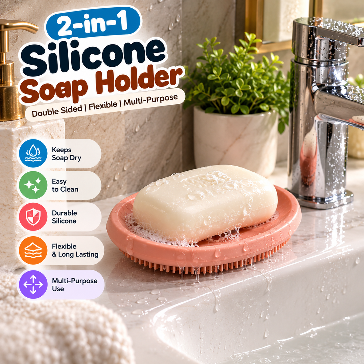 🧼✨ 2-in-1 Silicone Soap Holder