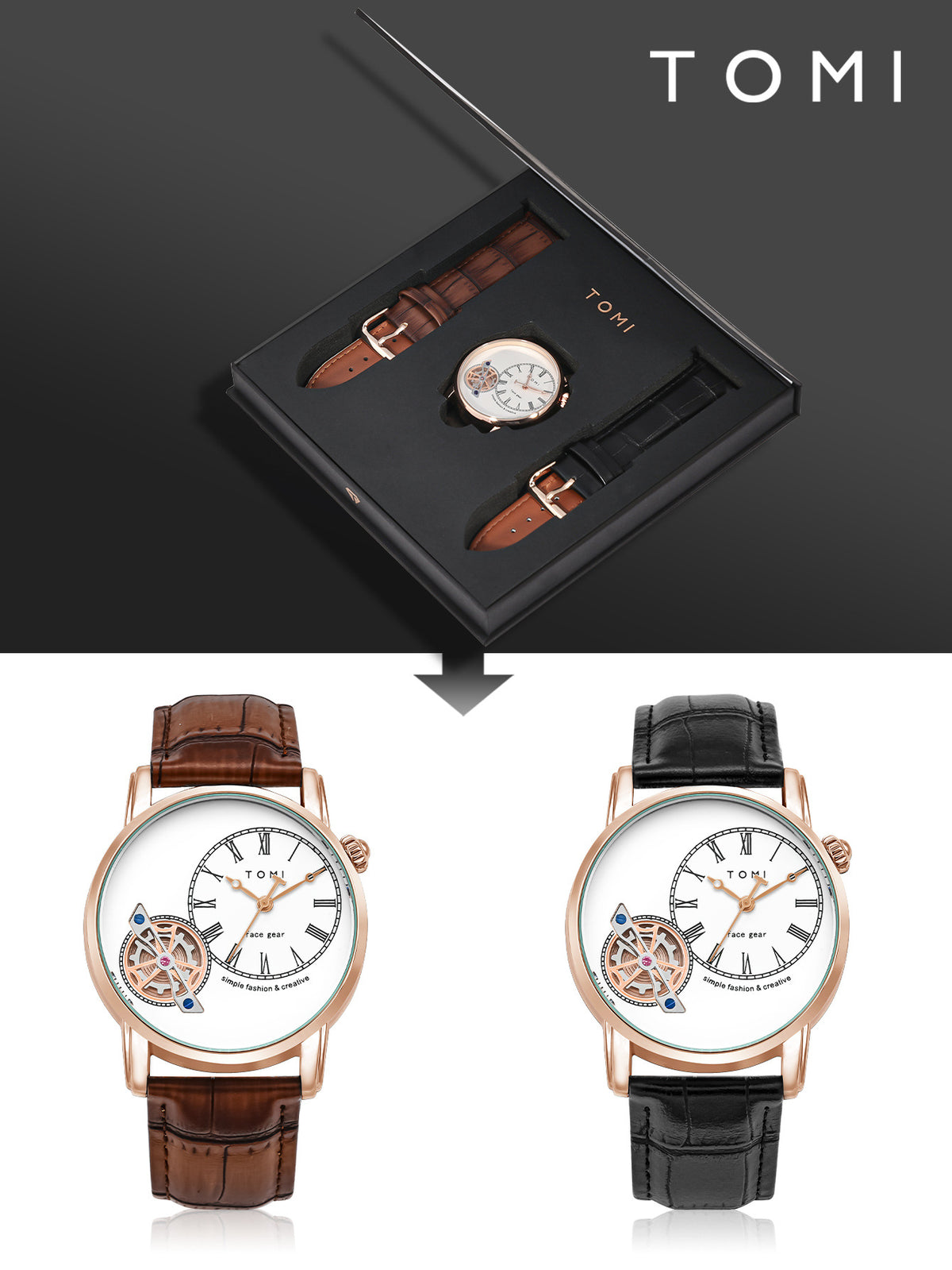 Tomi T-103 Men's Luxury Analog Watch – Dual Strap Design