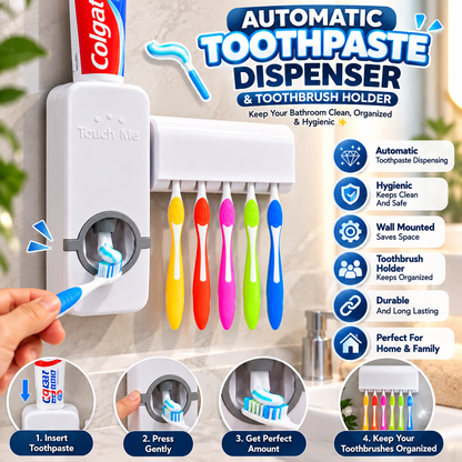 Automatic Toothpaste Dispenser with Toothbrush Holder