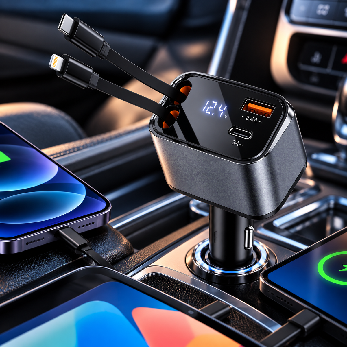 4-in-1 120W Retractable Car Charger