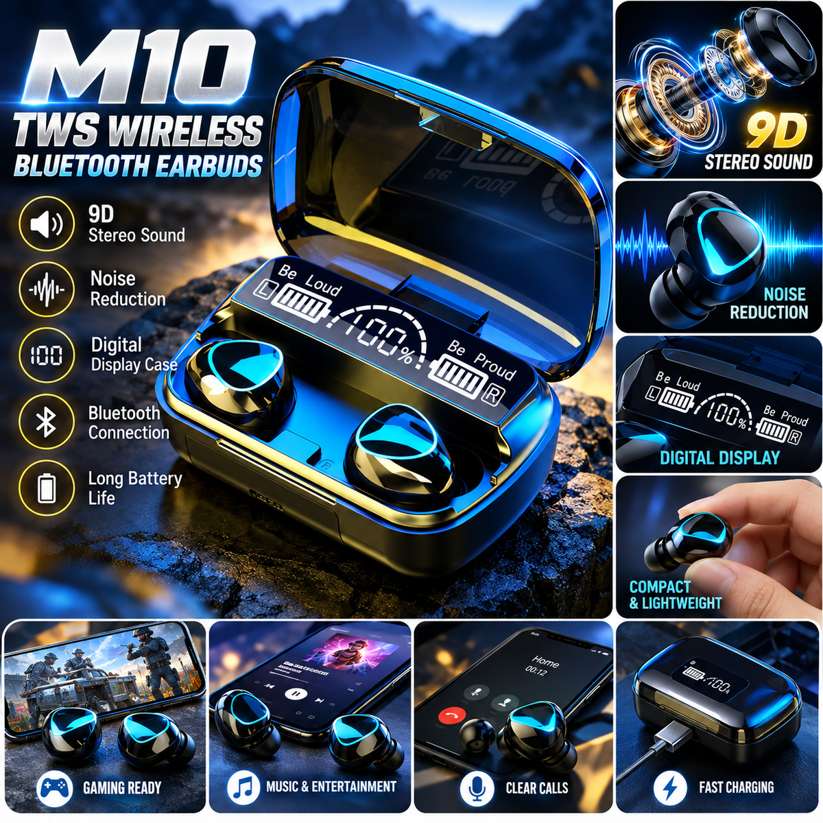 M10 TWS 9D Wireless Earbuds