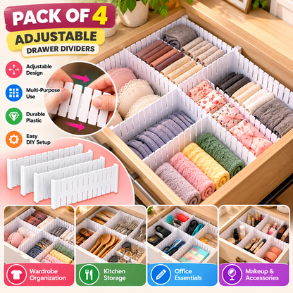 Pack of 4 Adjustable Drawer Dividers