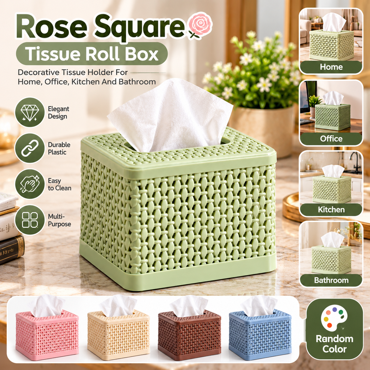 Rose Square Tissue Box