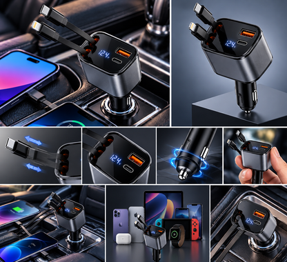 4-in-1 120W Retractable Car Charger