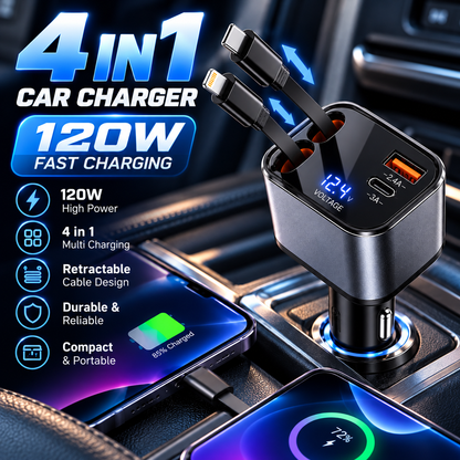4-in-1 120W Retractable Car Charger