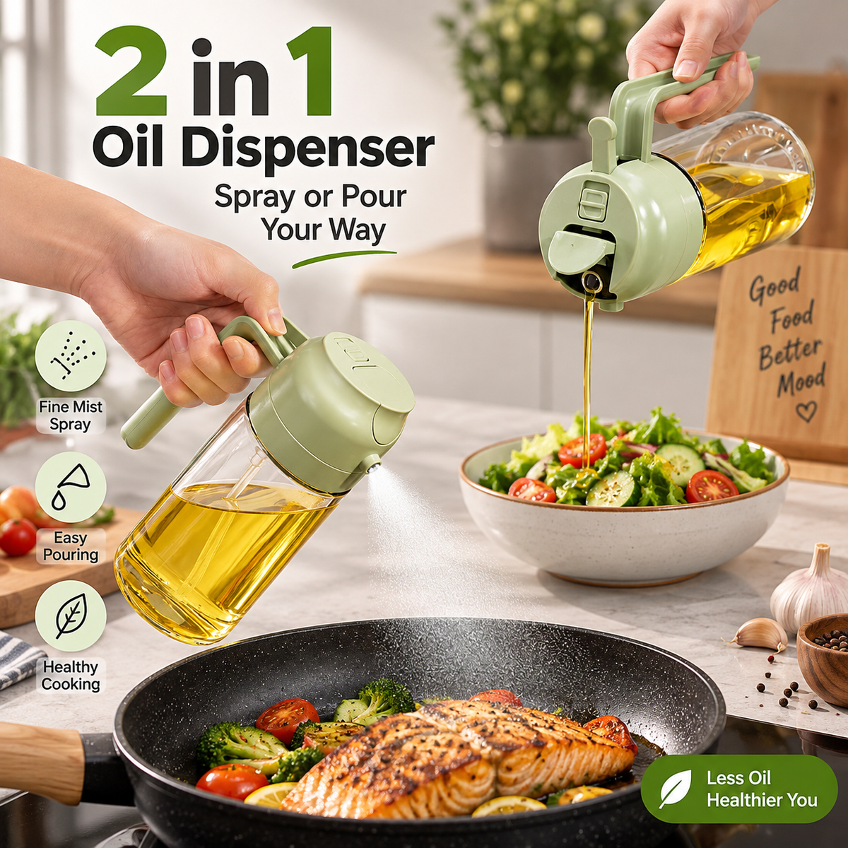 2-In-1 Oil Sprayer Bottle For Kitchen