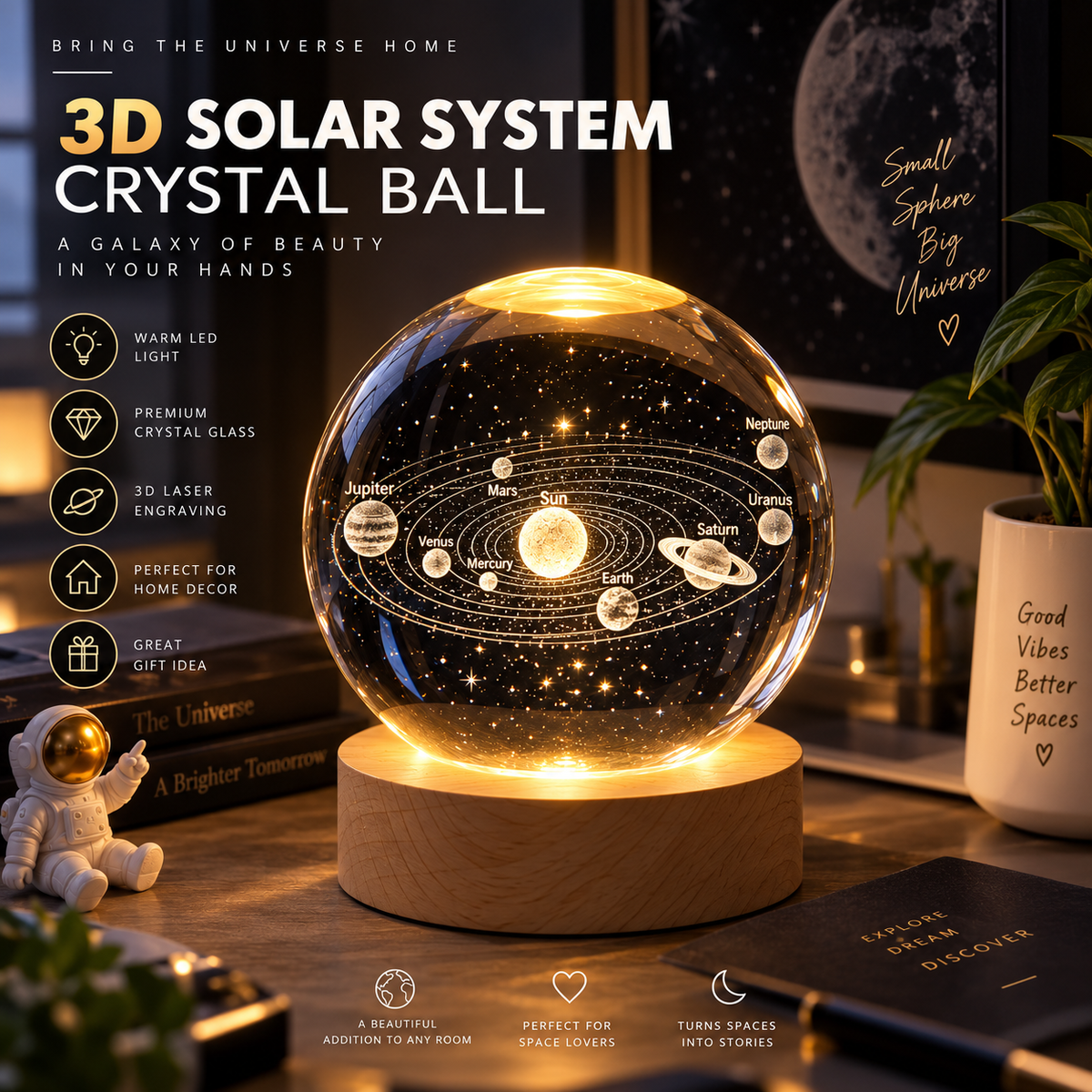 3D Galaxy Crystal Ball Night High Quality