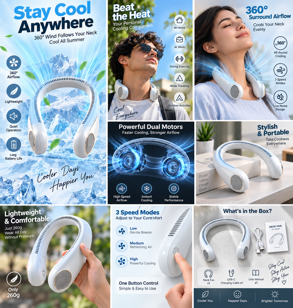 Portable Bladeless Neck Fan – USB Rechargeable Hands-Free Cooling Fan