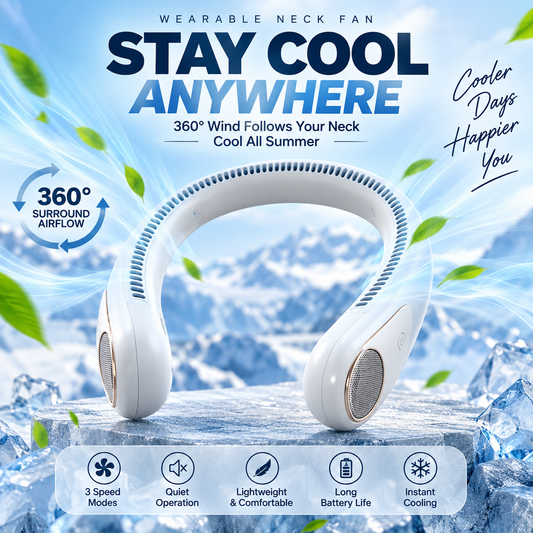 Portable Bladeless Neck Fan – USB Rechargeable Hands-Free Cooling Fan