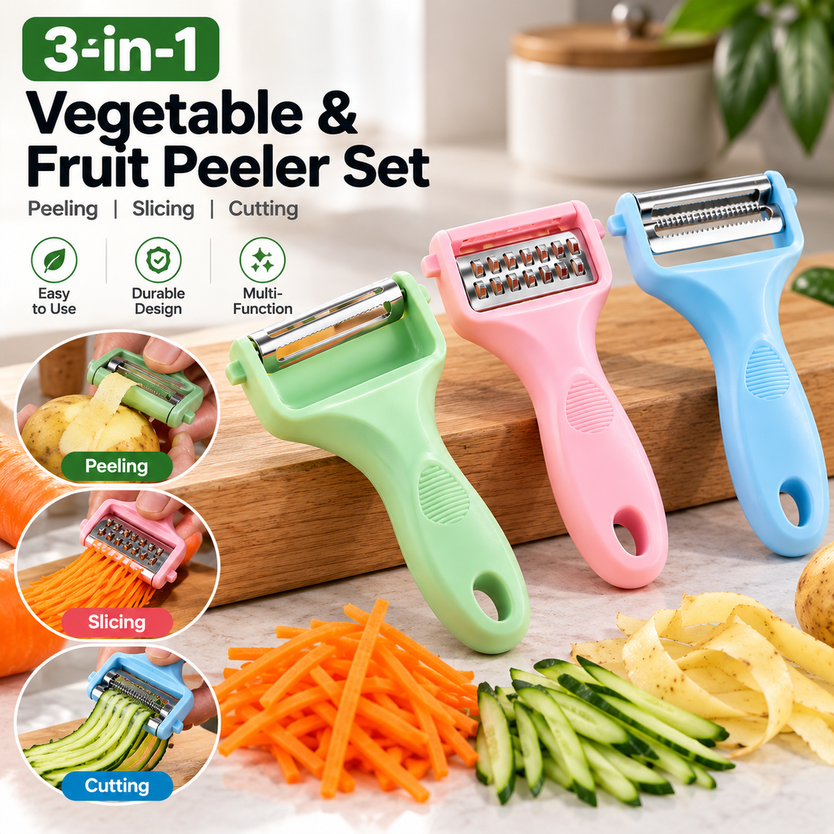 3-in-1 Vegetable & Fruit Peeler Set