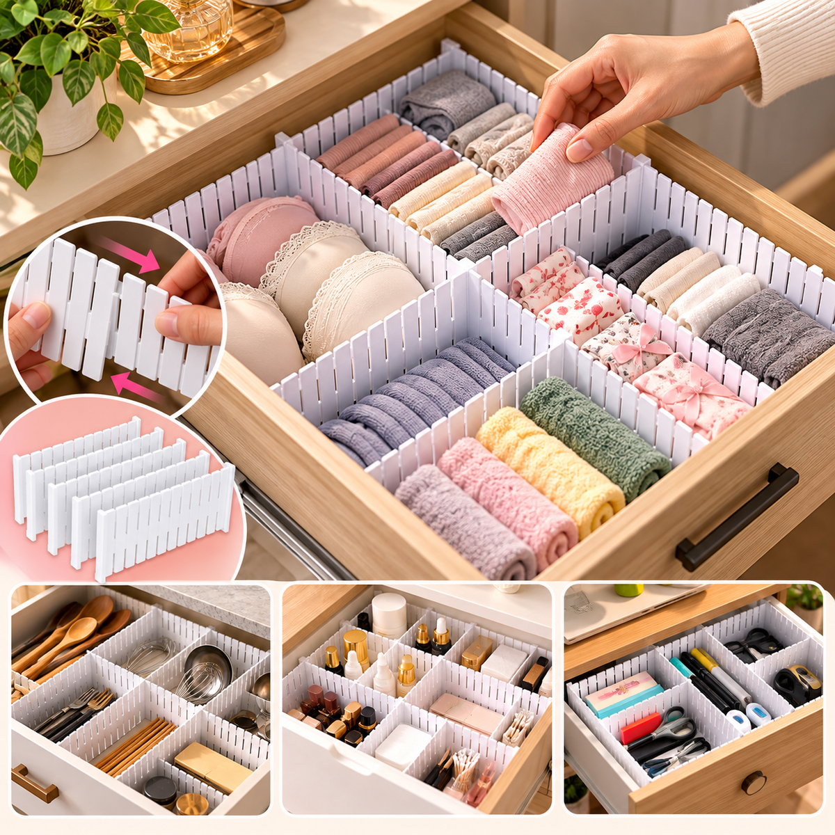 Pack of 4 Adjustable Drawer Dividers