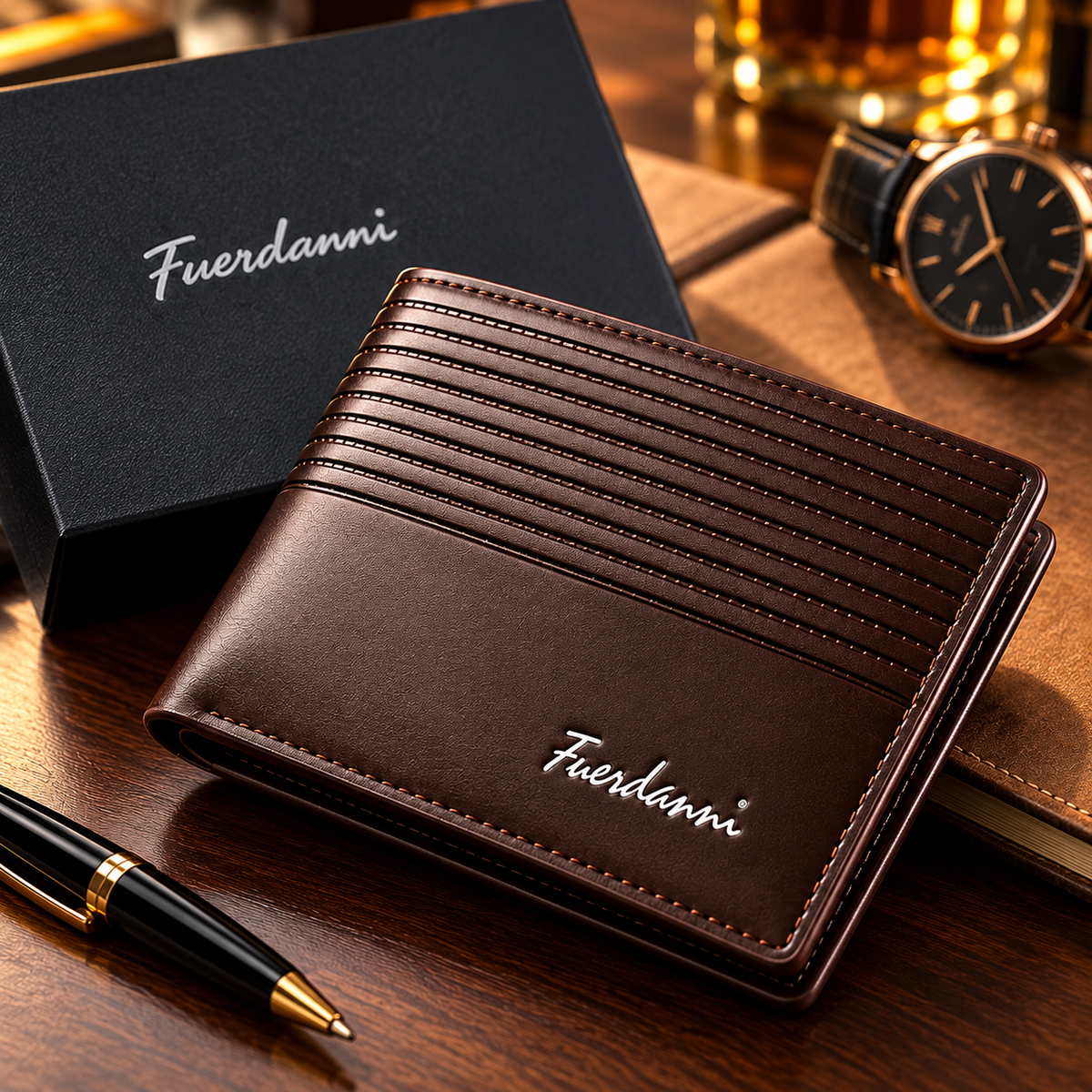 Fuerdanni Men's Brown Bifold Wallet
