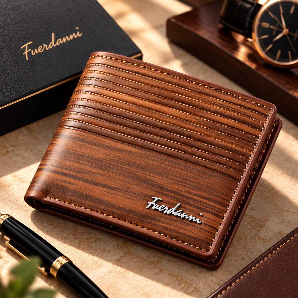 Fuerdanni Men's Brown Bifold Wallet