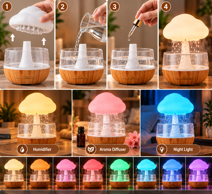 ☁️ Rechargeable Cloud Rain Aroma Diffuser & LED Humidifier