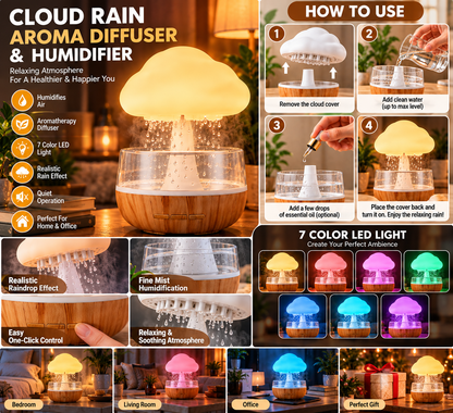 ☁️ Rechargeable Cloud Rain Aroma Diffuser & LED Humidifier