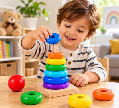 Wooden Rainbow Tower Stacking Toy for Kids