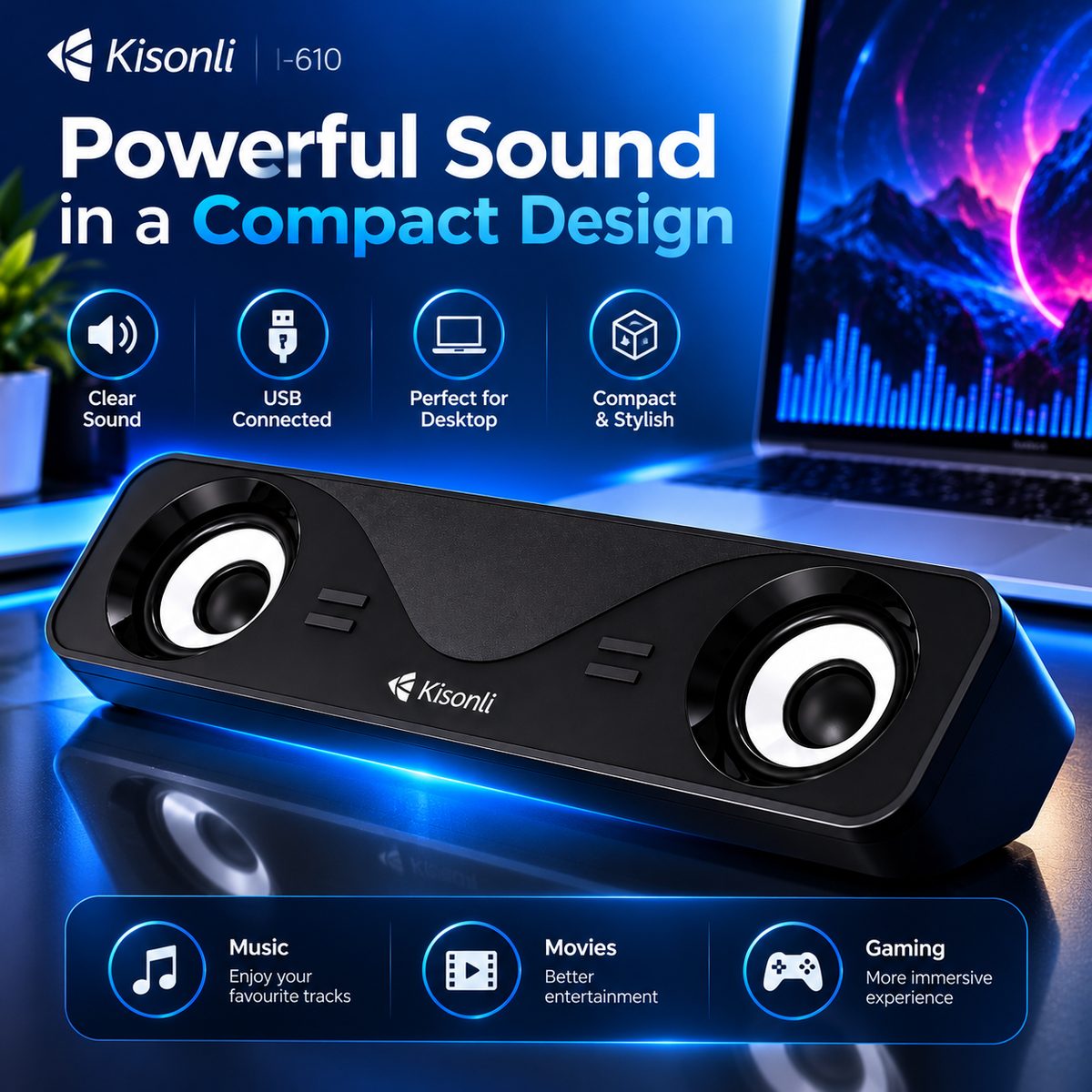 Kisonli I-610 USB Soundbar Speaker