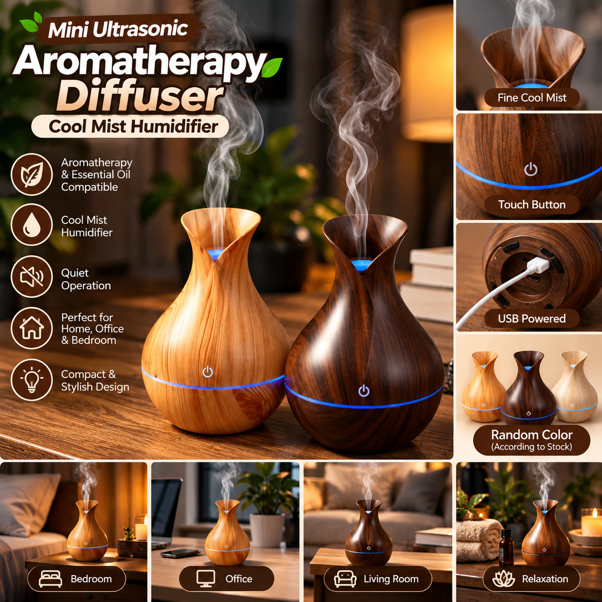🌿 Mini Ultrasonic Aromatherapy Diffuser