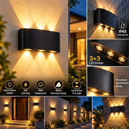 💡 Outdoor Waterproof Up & Down 3+3 LED Wall Light