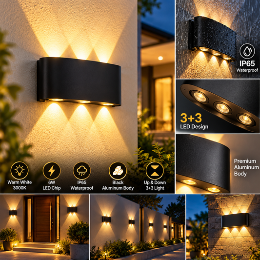 💡 Outdoor Waterproof Up & Down 3+3 LED Wall Light