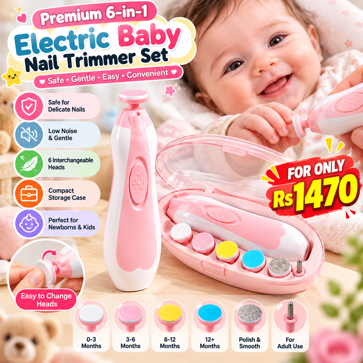 👶✨ Premium 6-in-1 Electric Baby Nail Trimmer Set