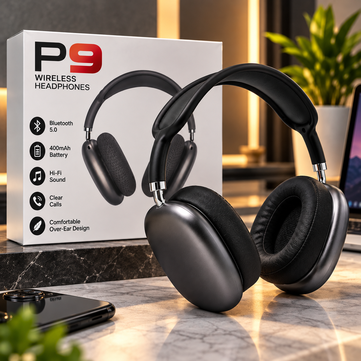 🎧 P9 Bluetooth 5.0 Wireless Headphones – 400mAh Battery