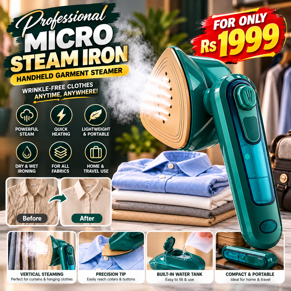 Portable 2-in-1 Garment Steamer