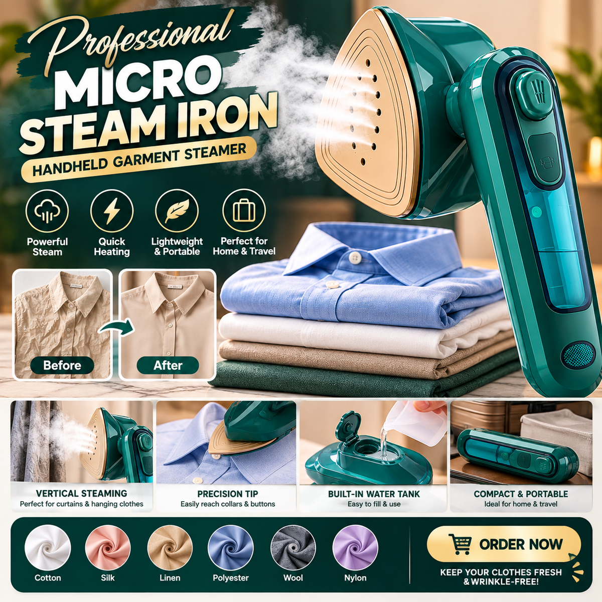 Portable 2-in-1 Garment Steamer