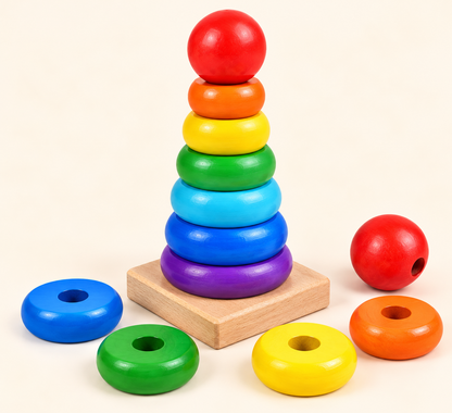 Wooden Rainbow Tower Stacking Toy for Kids