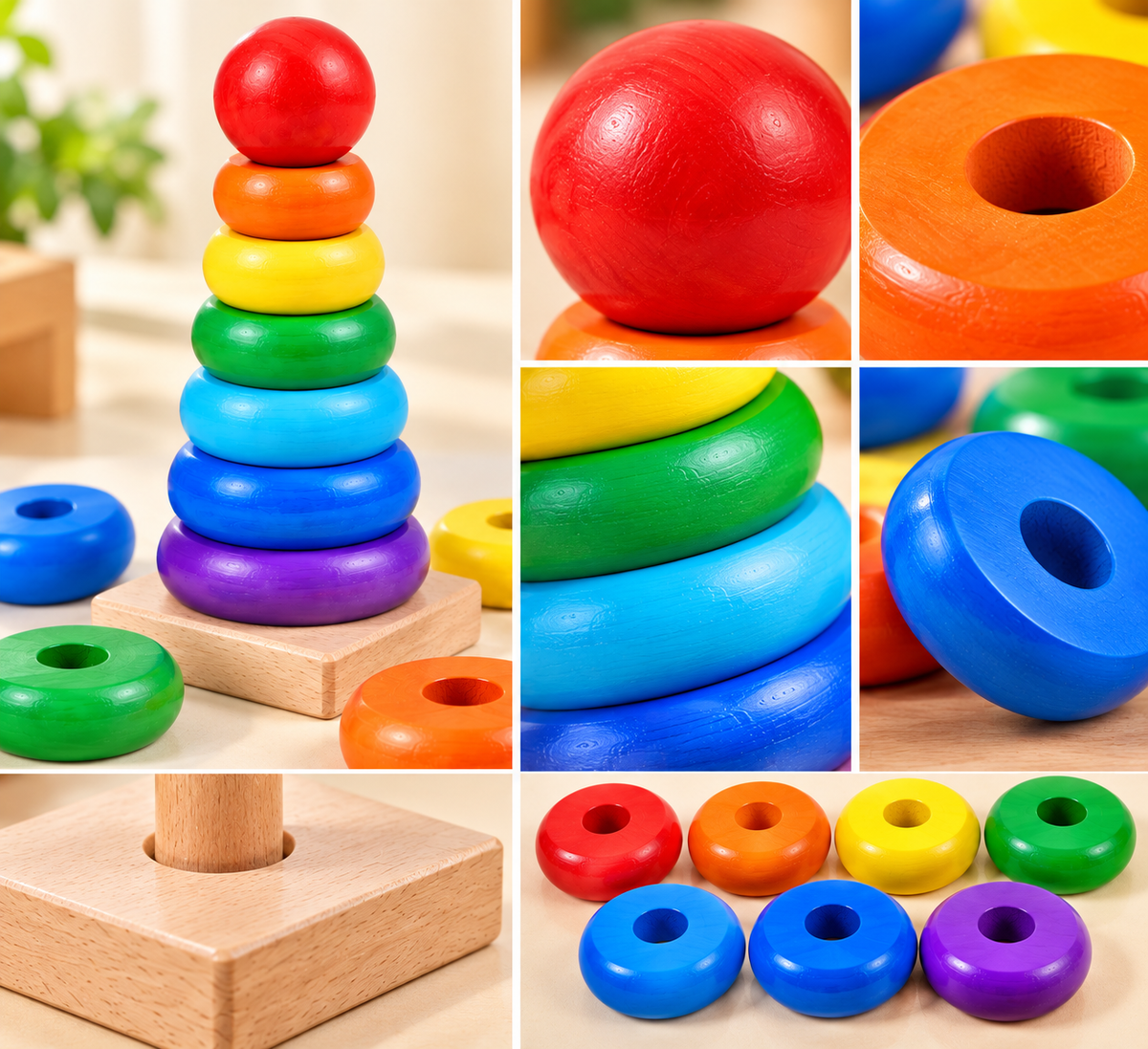 Wooden Rainbow Tower Stacking Toy for Kids