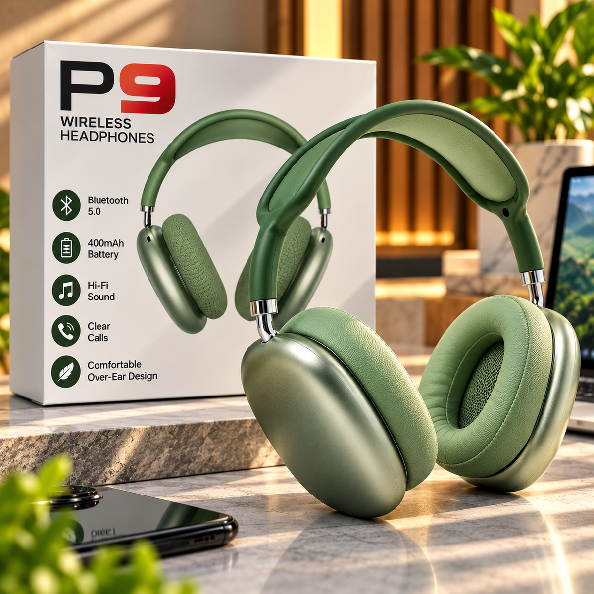 🎧 P9 Bluetooth 5.0 Wireless Headphones – 400mAh Battery