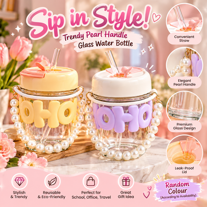 Trendy Pearl Handle Glass Water Bottle