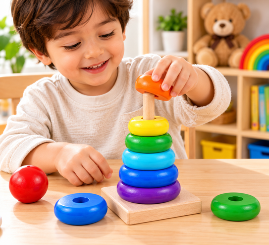 Wooden Rainbow Tower Stacking Toy for Kids
