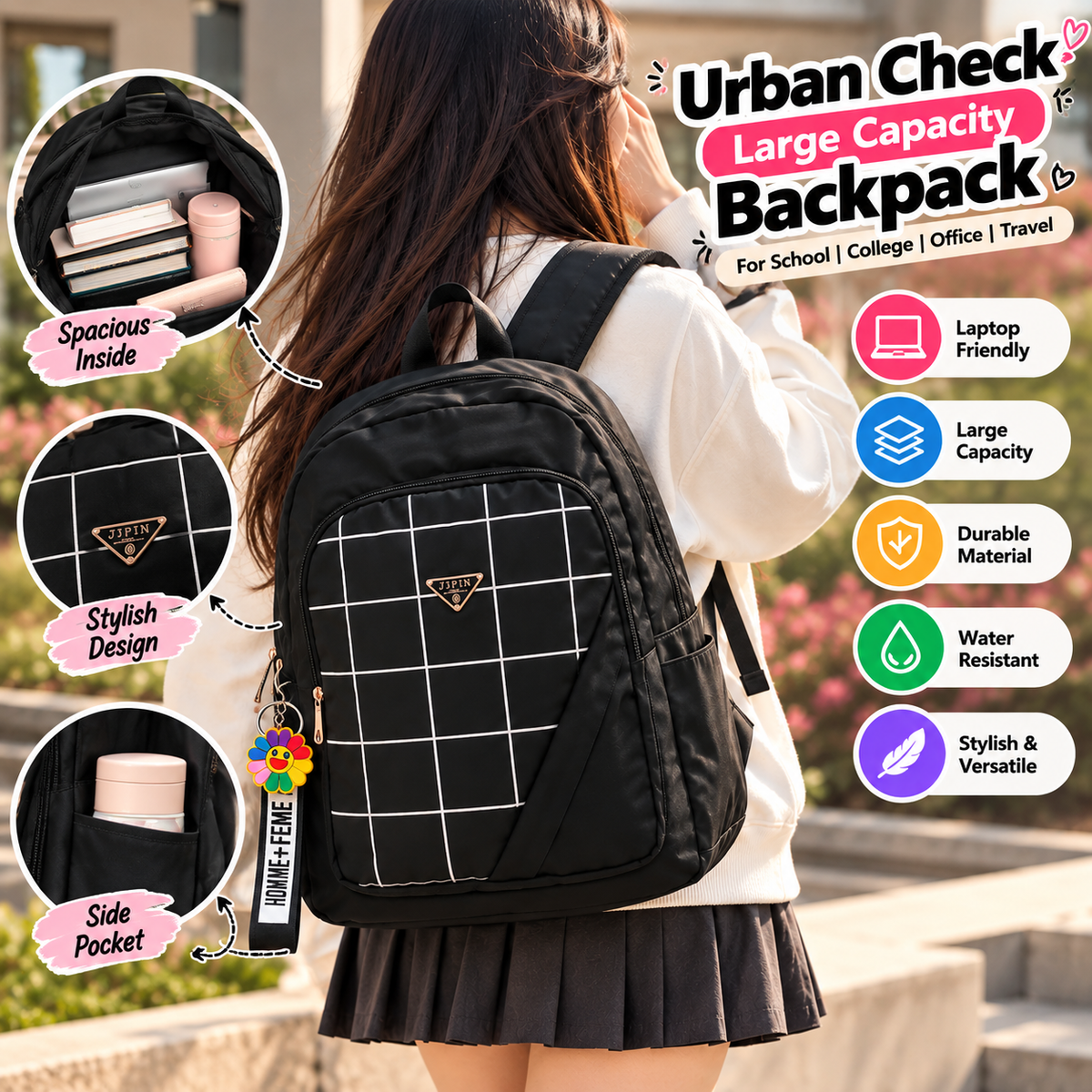 🎒✨ Urban Check Large Capacity Backpack